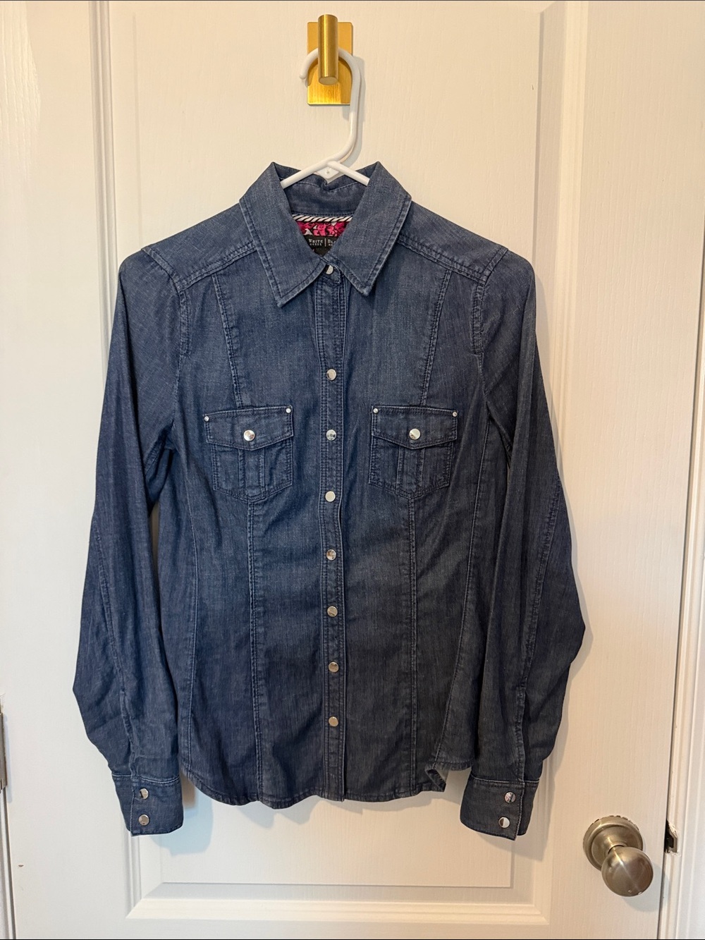 White House Black Market Dark Blue Denim Button-Down Women's Shirt